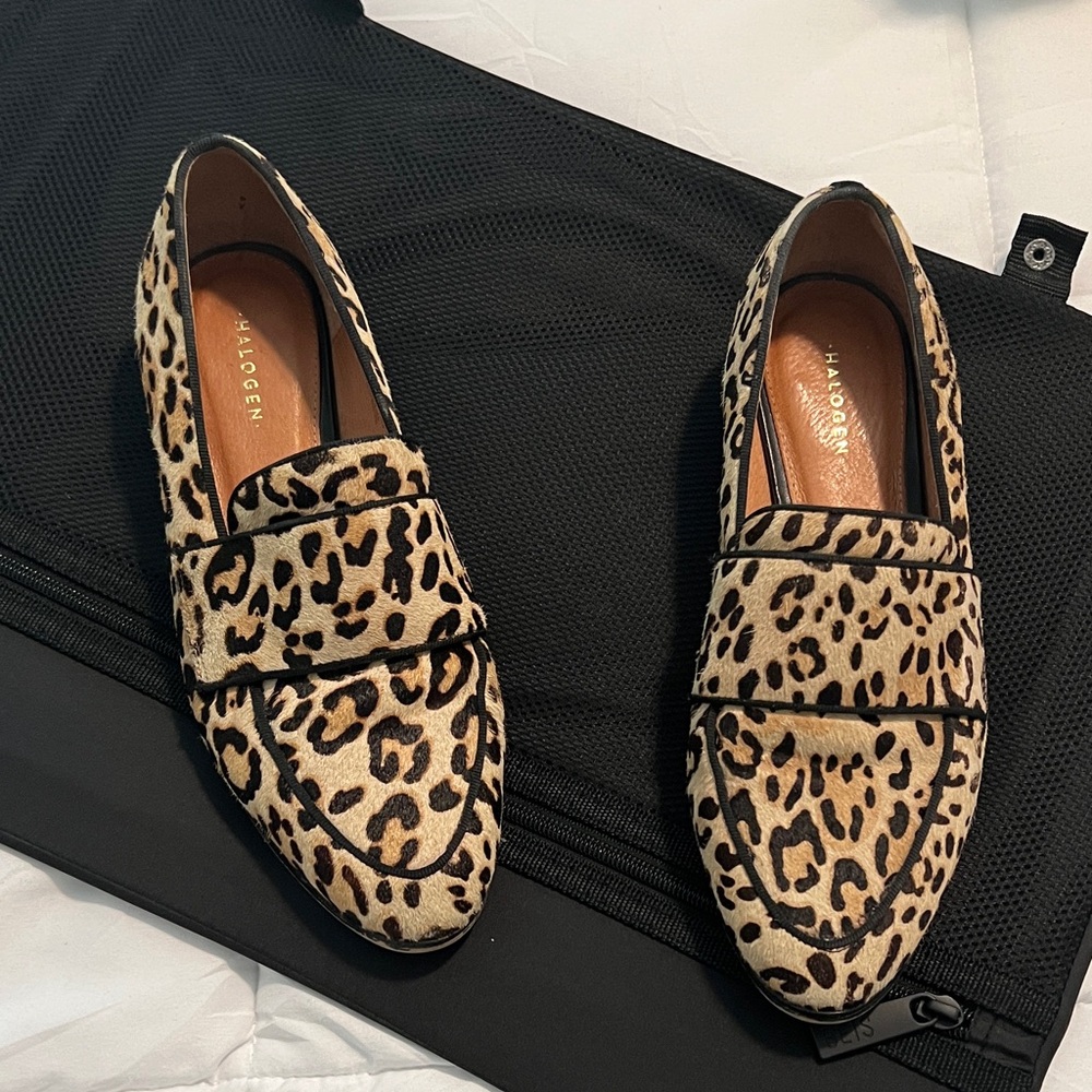 Halogen Tan and Black Leopard Loafers